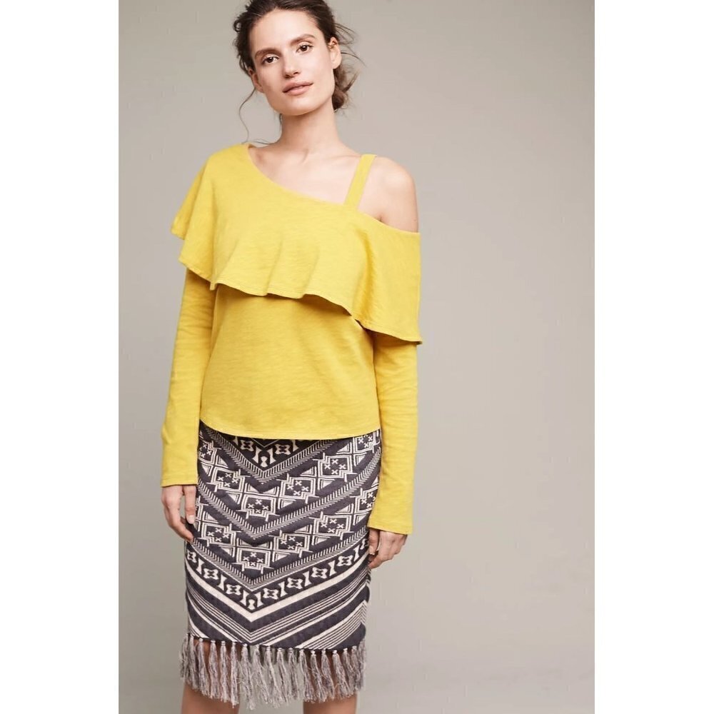 Anthropologie postcard Asymmetrical Ruffle Top